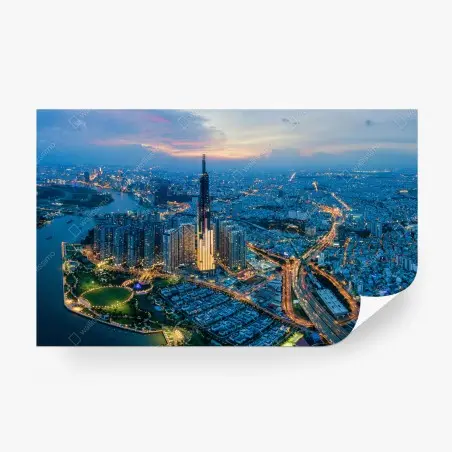 Papier peint crépuscule sur la métropole illuminée – Wallnifity®