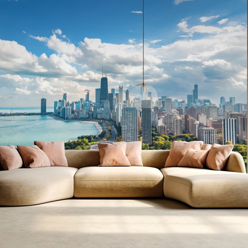 Papier peint horizon urbain de Chicago au bord du lac – Wallnifity®