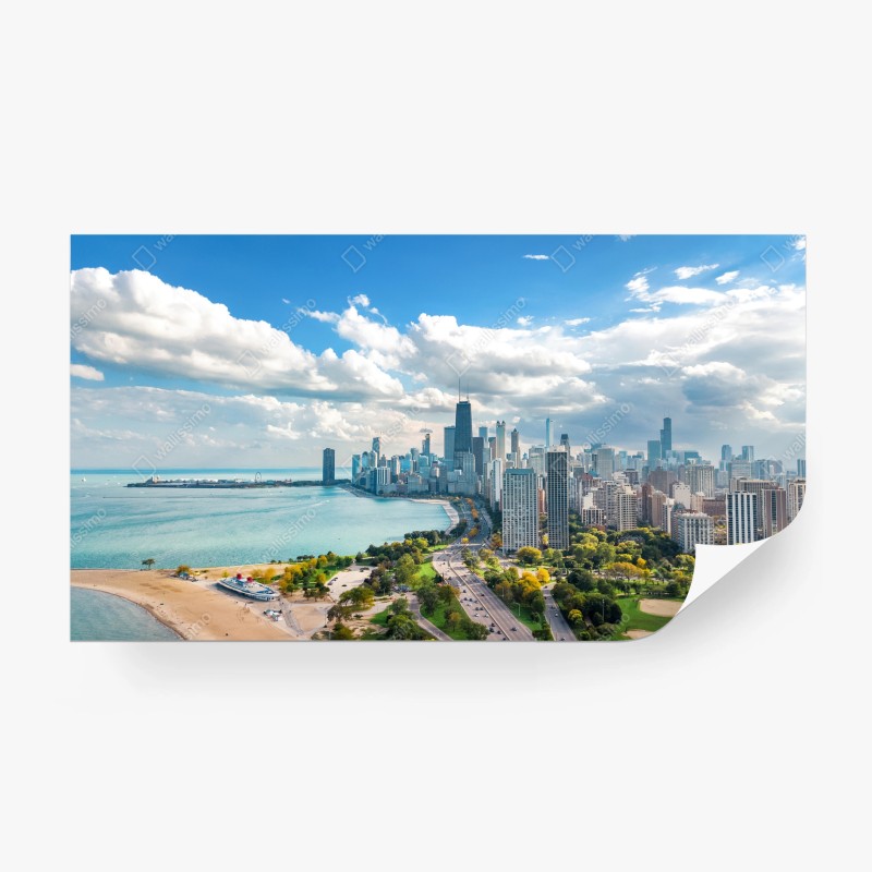 Papier peint horizon urbain de Chicago au bord du lac – Wallnifity®