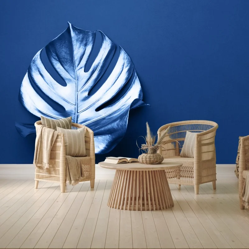 Papier peint feuille monstera bleue minimaliste – Wallnifity® Papier peint feuille monstera bleue minimaliste – Wallnifity®