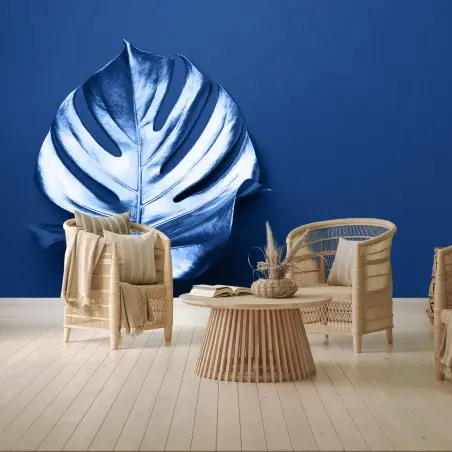 Papier peint feuille monstera bleue minimaliste – Wallnifity®