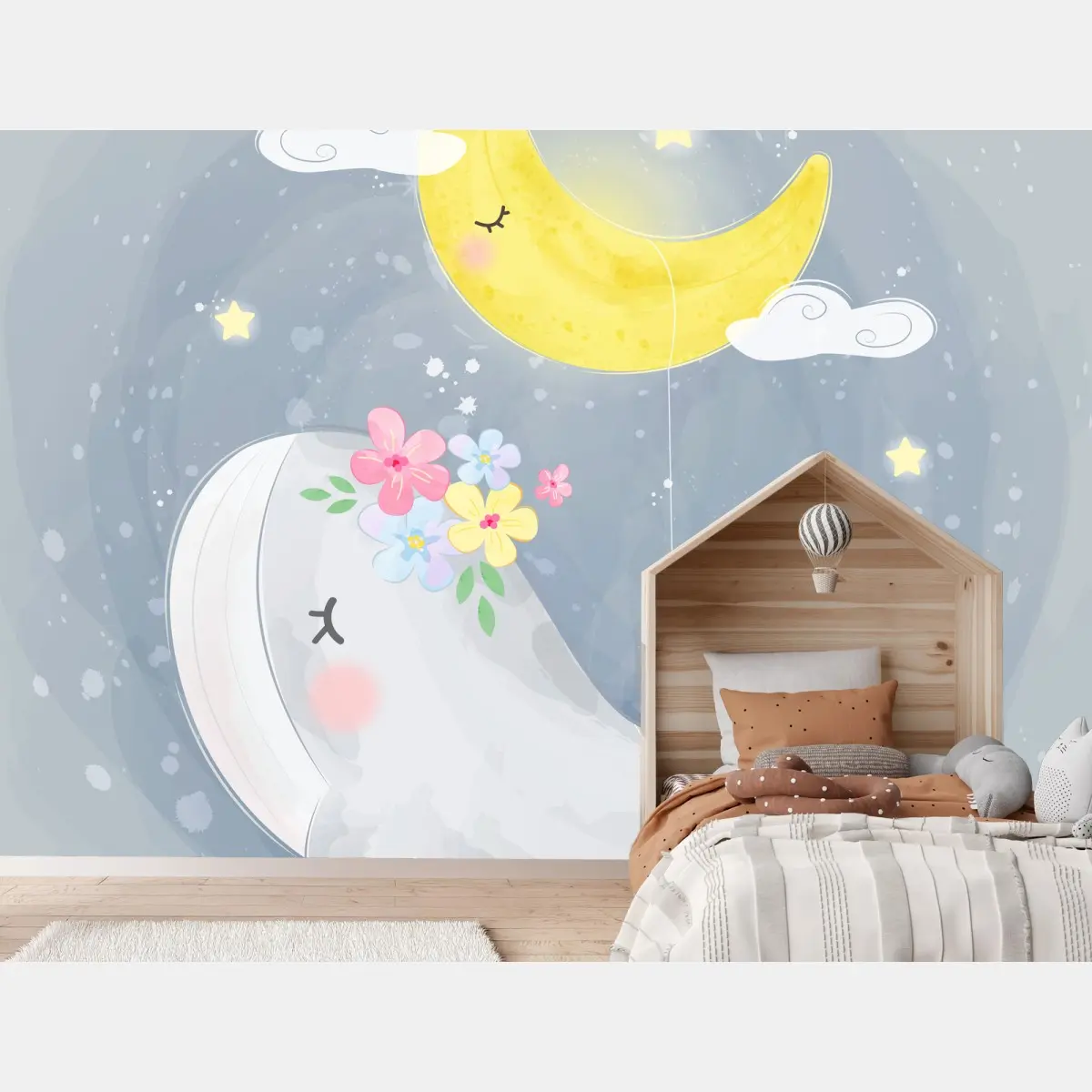 Papier peint baleine rêveuse sous la lune étoilée – Wallnifity®