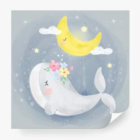 Papier peint baleine rêveuse sous la lune étoilée – Wallnifity®