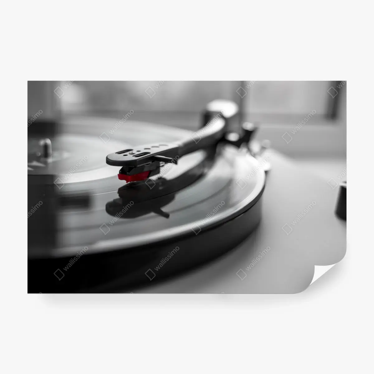 Papier peint détail d'une platine vinyle rétro en noir et blanc – Wallnifity®