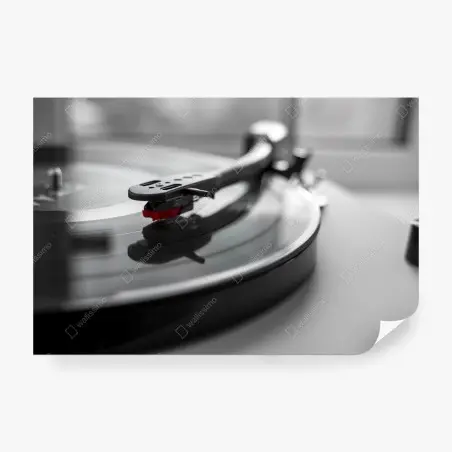 Papier peint détail d'une platine vinyle rétro en noir et blanc – Wallnifity®