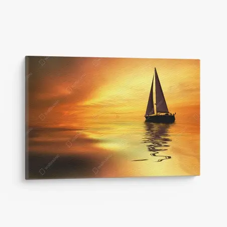 Tableau sur toile voilier au coucher de soleil doré – Wallnifity®