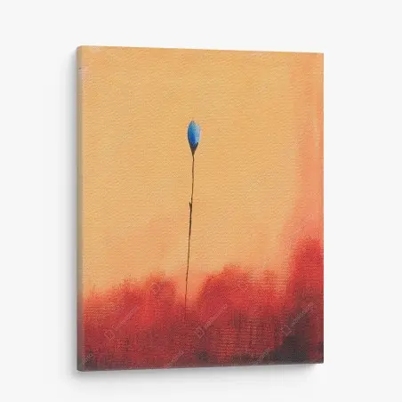 Tableau sur toile fleur bleue minimaliste sur fond orangé – Wallnifity®