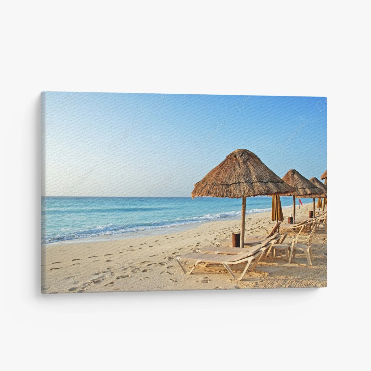 Tableau sur toile plage tranquille aux parasols en paille – Wallnifity® Tableau sur toile plage tranquille aux parasols en paille – Wallnifity®