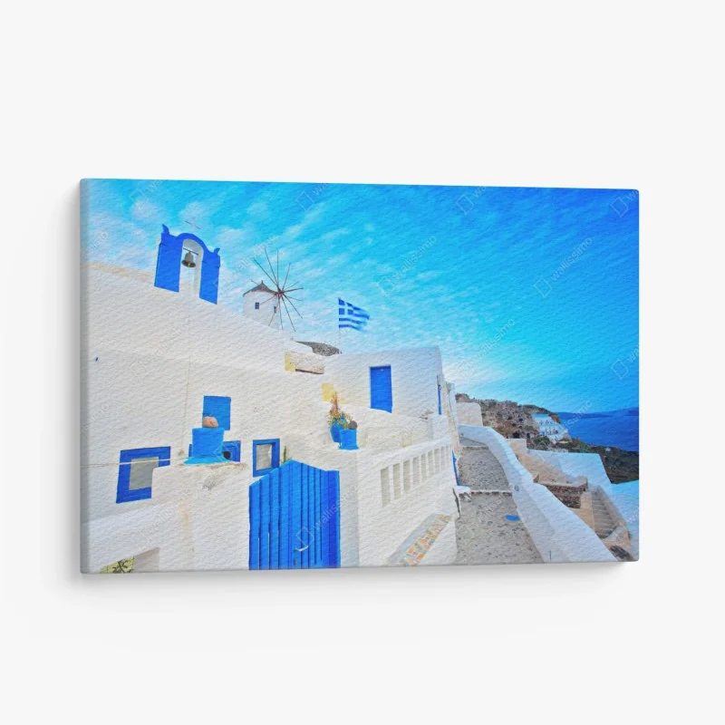 Tableau sur toile vue emblématique de Santorin aux portes bleues – Wallnifity® Tableau sur toile vue emblématique de Santorin aux portes bleues – Wallnifity®