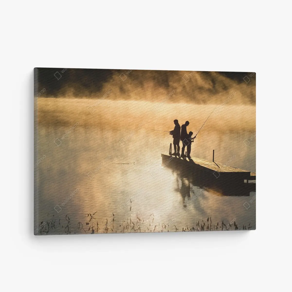 Tableau sur toile silhouettes de pêcheurs au petit matin – Wallnifity®