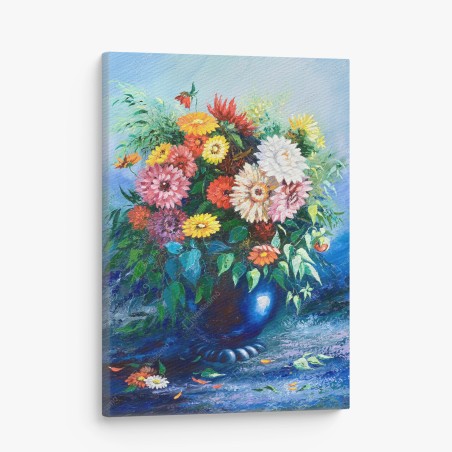 Tableau sur toile bouquet coloré de fleurs sauvages sur fond bleu – Wallnifity®