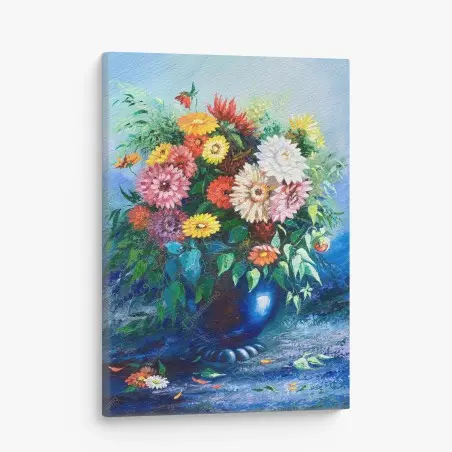 Tableau sur toile bouquet coloré de fleurs sauvages sur fond bleu – Wallnifity®