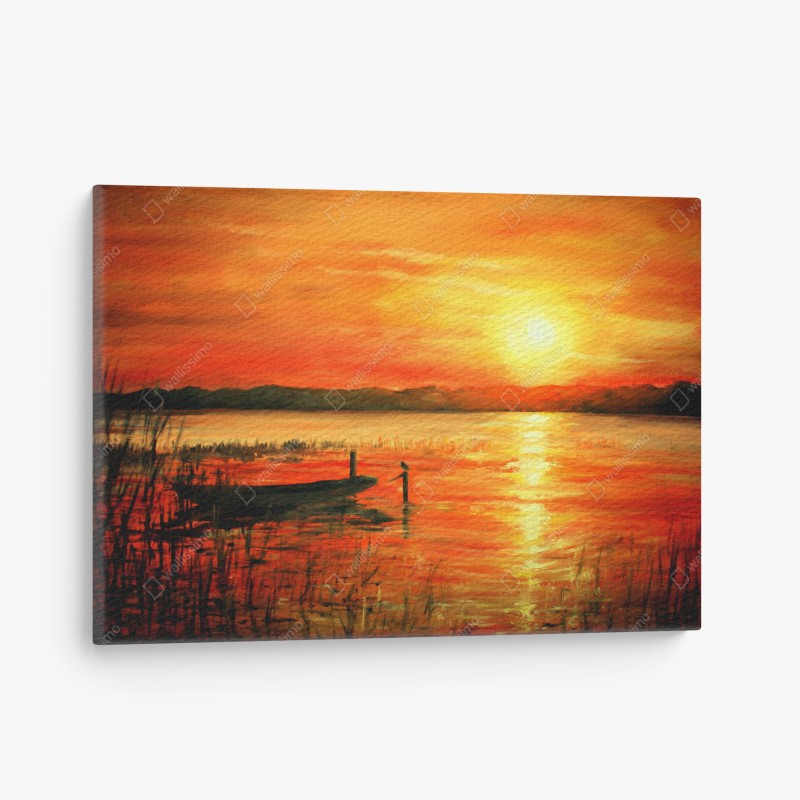 Tableau sur toile coucher de soleil sur le lac enflammé – Wallnifity® Tableau sur toile coucher de soleil sur le lac enflammé – Wallnifity®