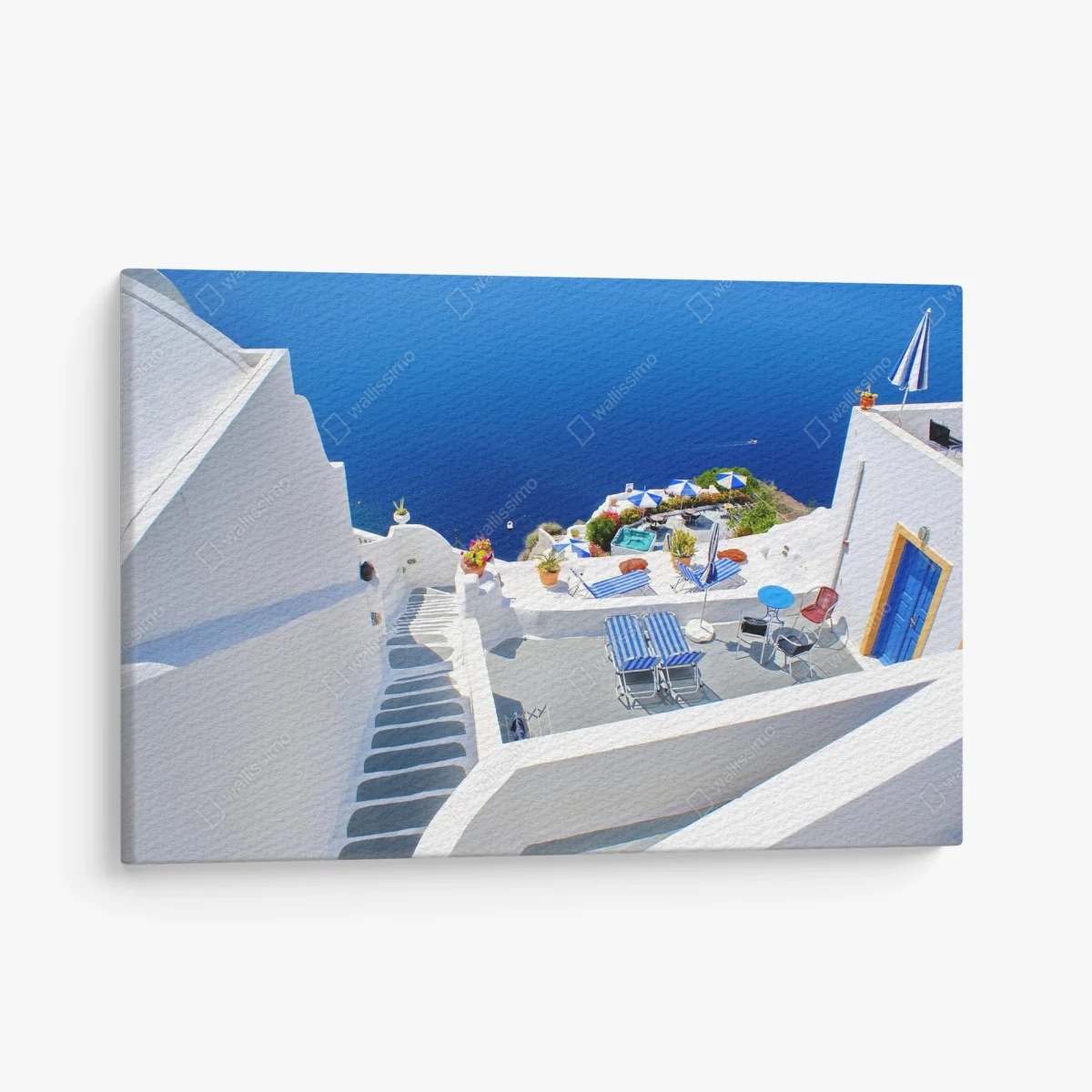 Tableau sur toile terrasse blanche surplombant la mer à Santorin – Wallnifity® Tableau sur toile terrasse blanche surplombant la mer à Santorin – Wallnifity®