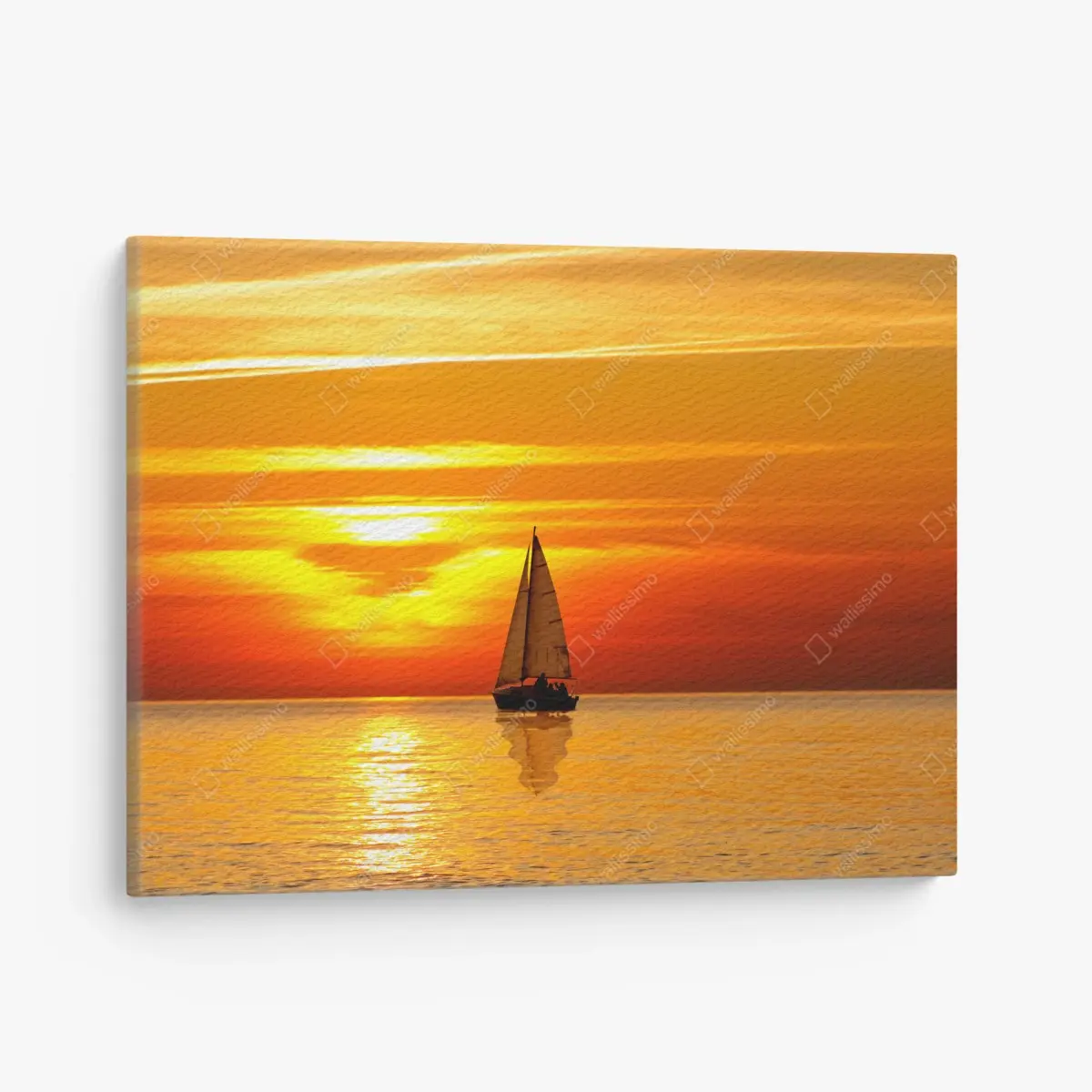 Tableau sur toile voilier au coucher de soleil sur la mer calme – Wallnifity®