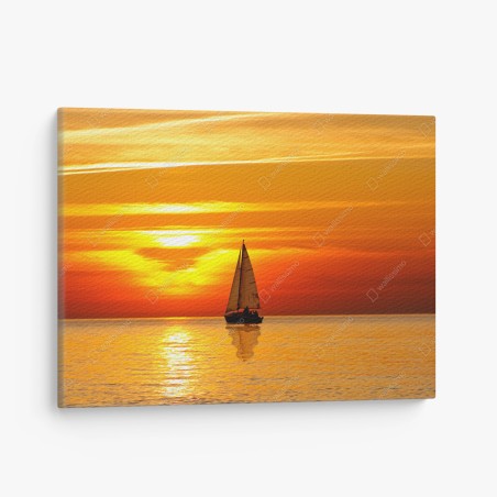 Tableau sur toile voilier au coucher de soleil sur la mer calme – Wallnifity®