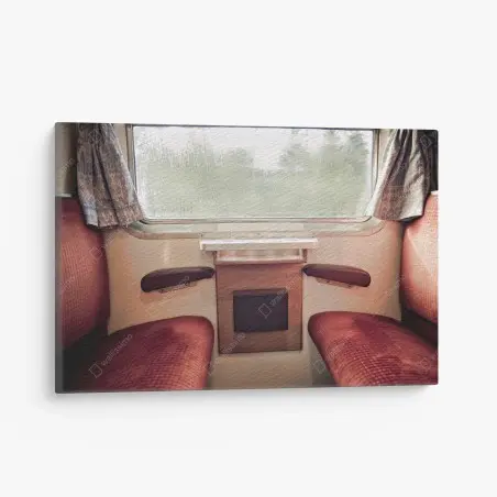 Tableau sur toile calme rétro : cabine de train sous la pluie – Wallnifity®