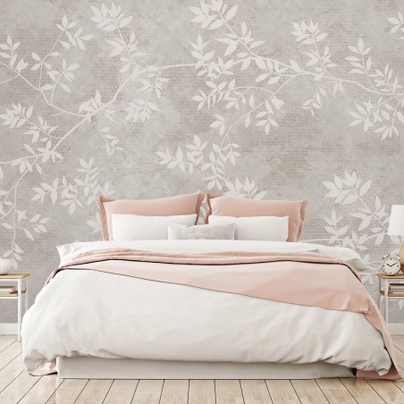 Papier peint FEUILLE BEIGE BOTANIQUE SUBTIL ÉLÉGANT POUR CHAMBRE – Wallnifity®