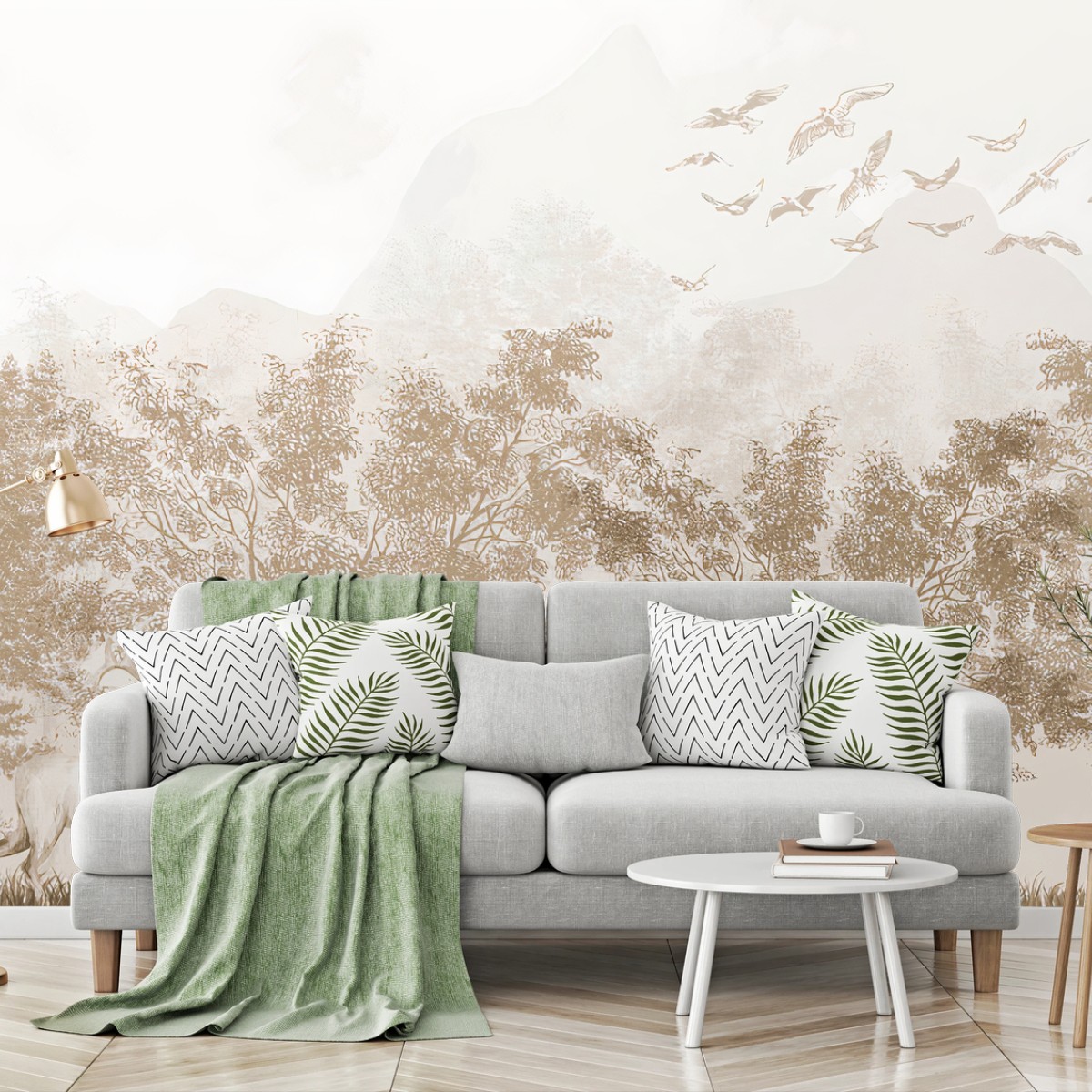 Papier peint CERF FORET MONTAGNE NATURE PAYSAGE POUR LE SALON – Wallnifity®