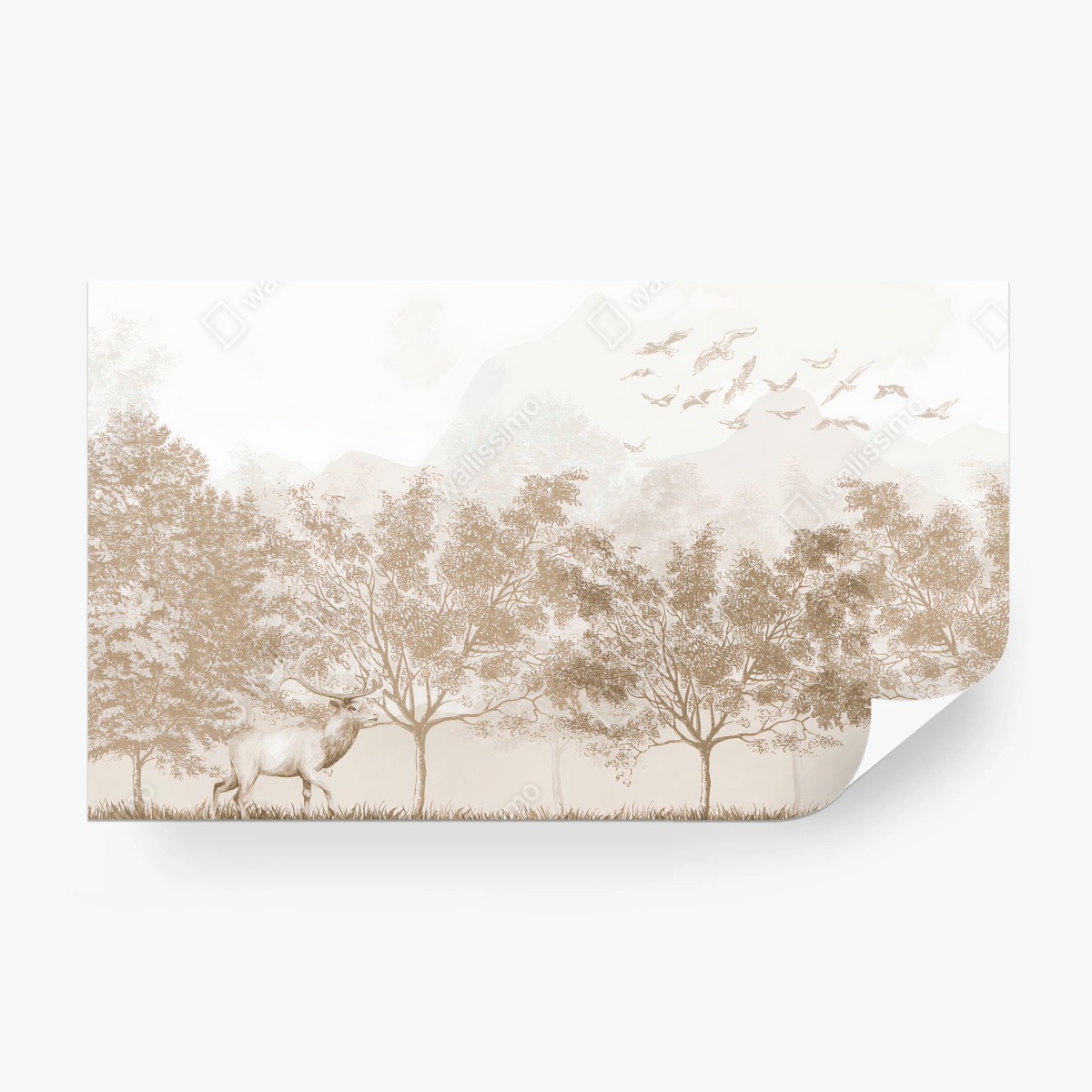 Papier peint CERF FORET MONTAGNE NATURE PAYSAGE POUR LE SALON – Wallnifity®