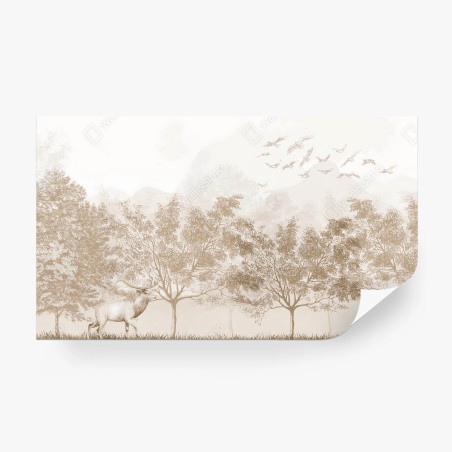 Papier peint CERF FORET MONTAGNE NATURE PAYSAGE POUR LE SALON – Wallnifity®