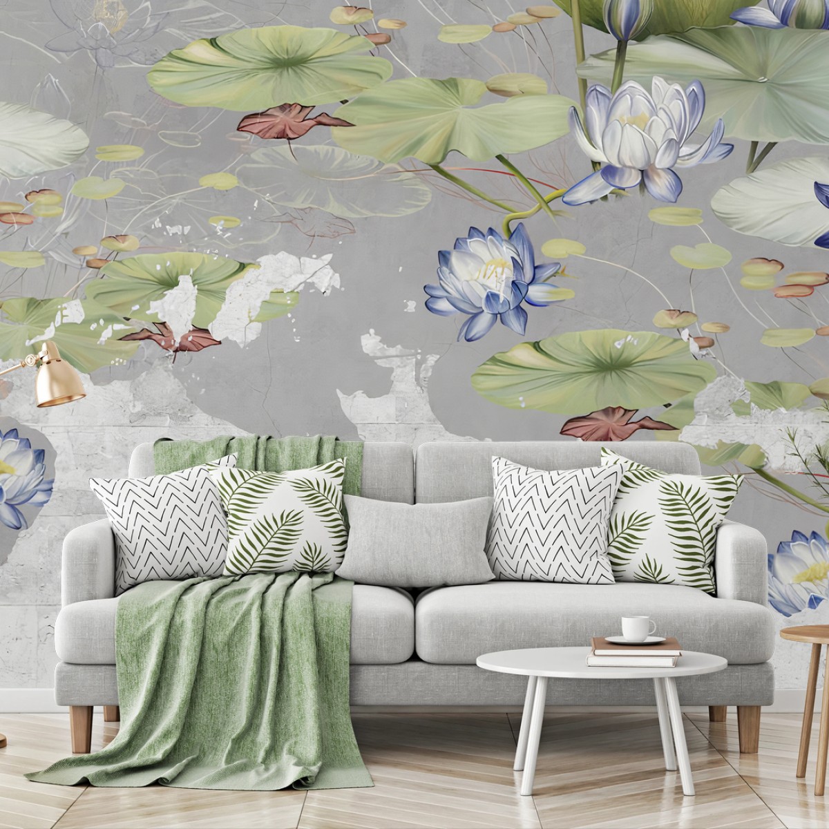 Papier peint LOTUS NENUPHAR FLEUR BOTANIQUE ETANG POUR SALON – Wallnifity®