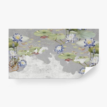 Papier peint LOTUS NENUPHAR FLEUR BOTANIQUE ETANG POUR SALON – Wallnifity®