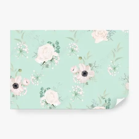 Papier peint PASTEL FLEURS MENTHE ROSES BOTANIQUE POUR CHAMBRE – Wallnifity®