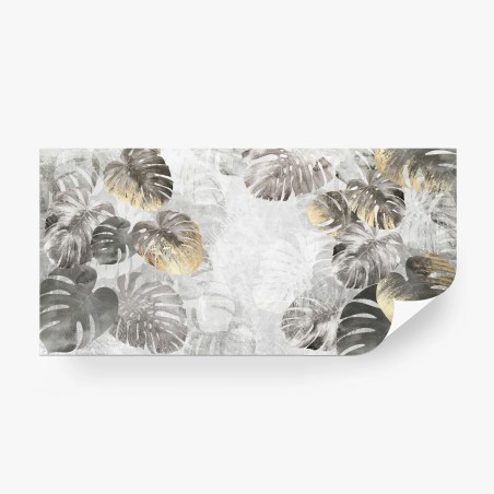 Papier peint MONSTERA FEUILLES OR GRIS TROPICAL POUR SALON – Wallnifity®