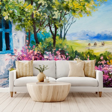 Papier peint JARDIN ART FLEURS ÉTÉ MAISON POUR LE SALON – Wallnifity®
