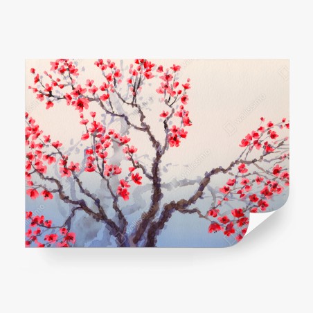 Papier peint FLEUR CERISIER ROUGE ARBRE PRINTEMPS POUR LE SALON – Wallnifity®