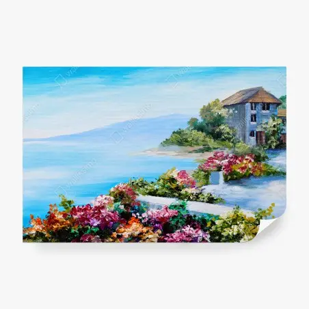 Papier peint MER CÔTE MAISON FLEURS PAYSAGE POUR SALON – Wallnifity®