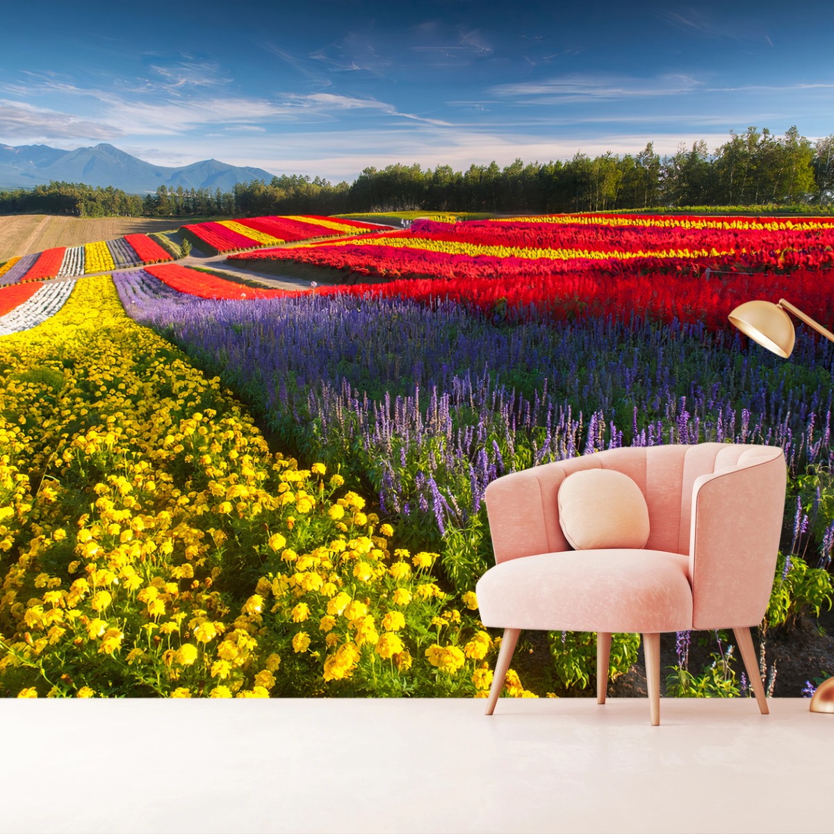 Papier peint FLEURS CHAMP COULEUR PAYSAGE NATURE POUR SALON – Wallnifity®