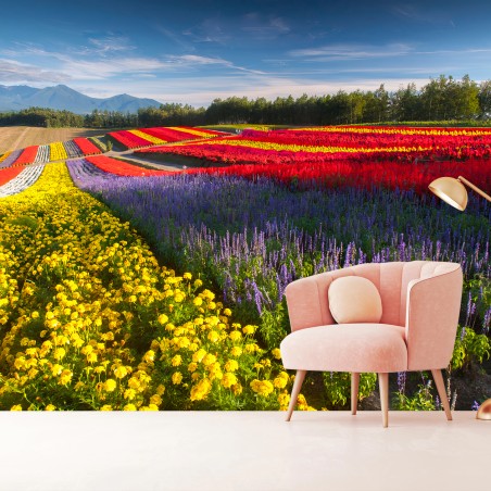 Papier peint FLEURS CHAMP COULEUR PAYSAGE NATURE POUR SALON – Wallnifity®