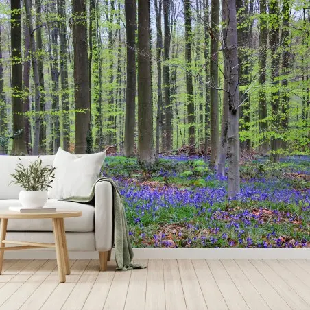 Papier peint FORET BLEU PRINTEMPS ARBRES NATURE POUR LE SALON – Wallnifity®
