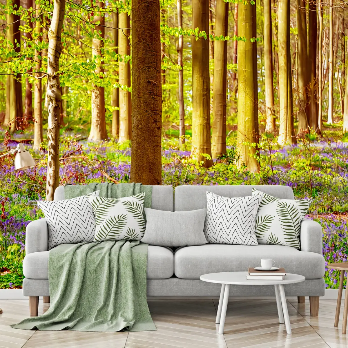 Papier peint JACINTHES FORET PRINTEMPS VERT ARBRES POUR SALON – Wallnifity®