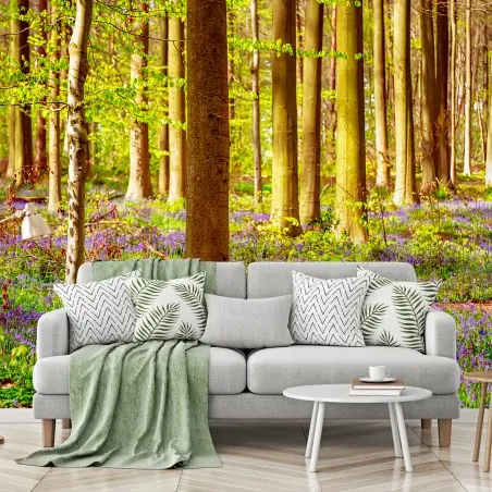 Papier peint JACINTHES FORET PRINTEMPS VERT ARBRES POUR SALON – Wallnifity®