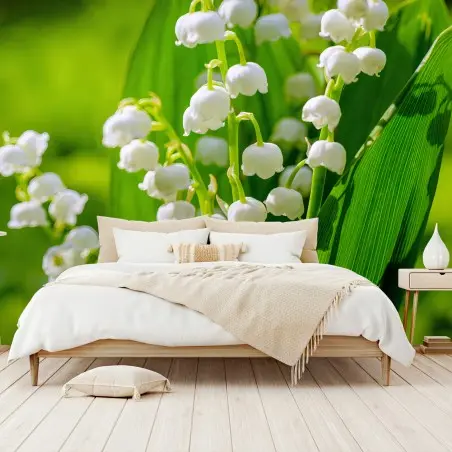 Papier peint MUGUET FLEURS BLANCHES PRINTEMPS VERT POUR CHAMBRE – Wallnifity®