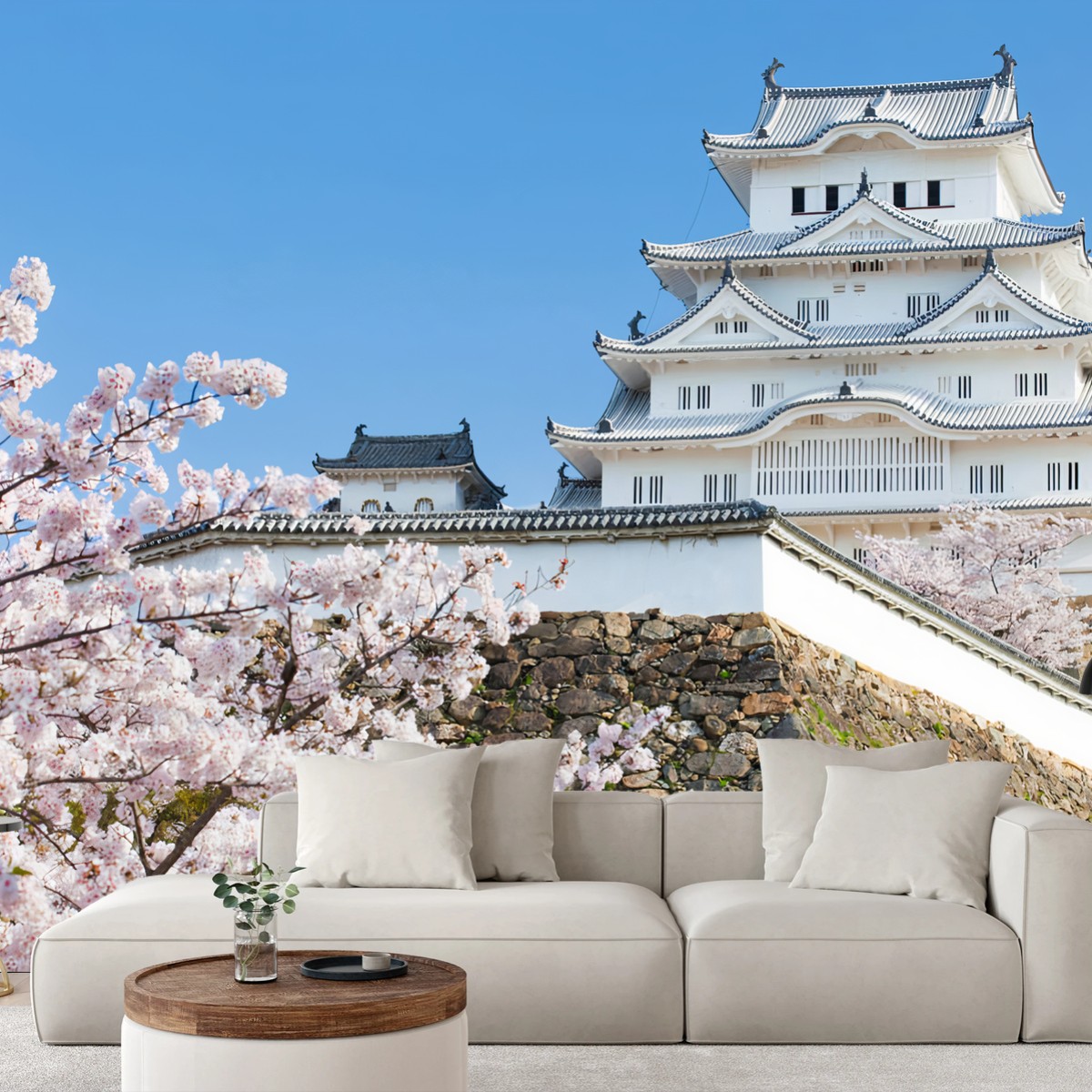 Papier peint JAPON HIMEJI CHATEAU SAKURA CERISIER POUR SALON – Wallnifity®