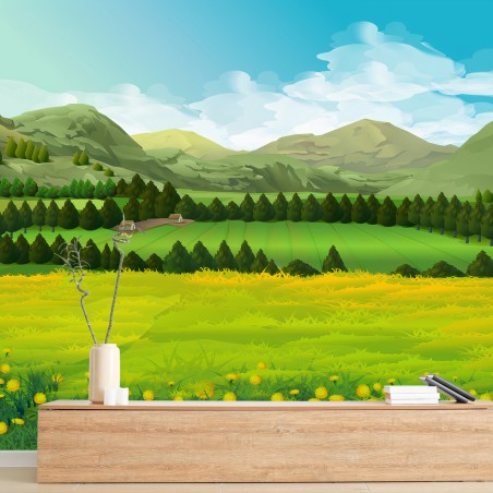 Papier peint PRAIRIE PAYSAGE VERT CHAMP NATURE POUR SALON – Wallnifity®