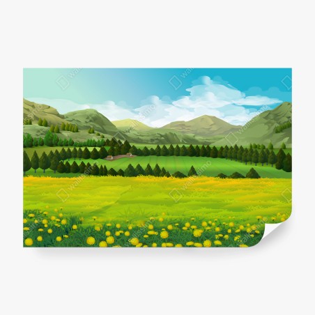 Papier peint PRAIRIE PAYSAGE VERT CHAMP NATURE POUR SALON – Wallnifity®