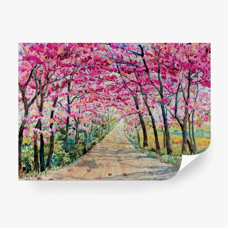 Papier peint CERISE ROSE PRINTEMPS ART PAYSAGE POUR SALON – Wallnifity®