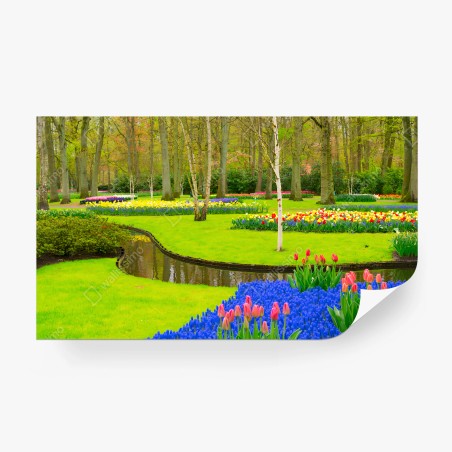 Papier peint PRINTEMPS FLEURS TULIPES JARDIN BLEU POUR SALON – Wallnifity®