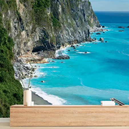 Papier peint OCÉAN FALAISES TURQUOISE CÔTE PAYSAGE POUR LE SALON – Wallnifity®