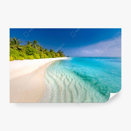 Papier peint PLAGE MER TURQUOISE PALMIERS SABLE POUR SALON – Wallnifity®