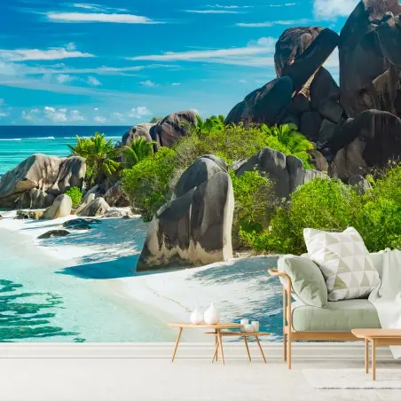 Papier peint PLAGE OCEAN TURQUOISE PARADIS PALMIERS POUR SALON – Wallnifity®