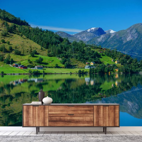 Papier peint MONTAGNES LAC NATURE PAYSAGE REFLET POUR SALON – Wallnifity®
