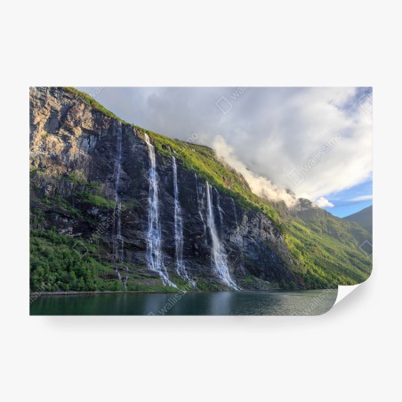 Papier peint CASCADE MONTAGNE NATURE PAYSAGE VERT POUR SALON – Wallnifity®