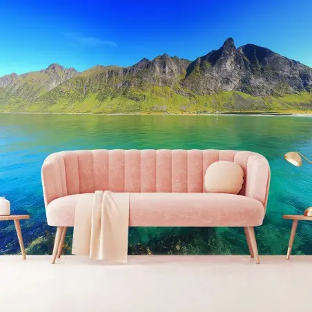 Papier peint NORVÈGE MER TURQUOISE MONTAGNES PLAGE POUR LE SALON – Wallnifity®