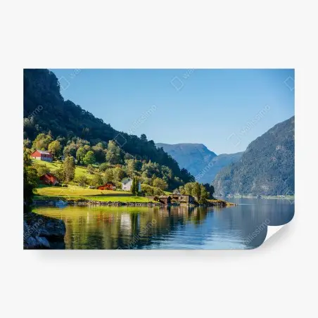 Papier peint FJORD LAC MONTAGNE VILLAGE PAYSAGE POUR SALON – Wallnifity®